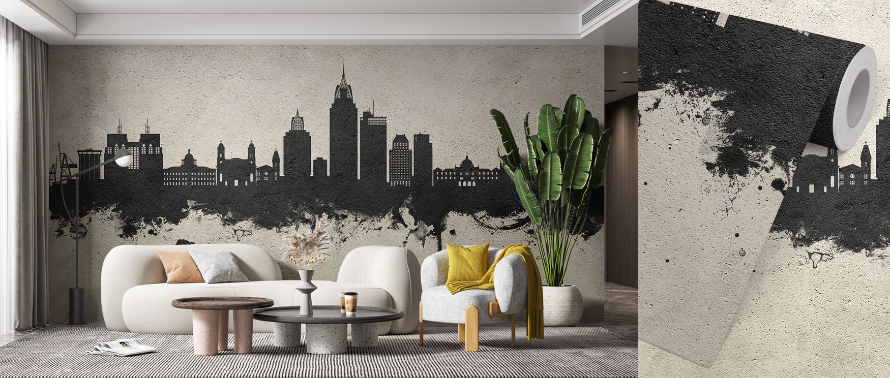 Balanced compositions of urban silhouettes emphasize clarity and calm. The Mobile Alabama Skyline Concrete Wallpaper presents a view that is structured yet subtle, encouraging interiors to embrace modern rhythm. Its textured grays ground spaces in stabili