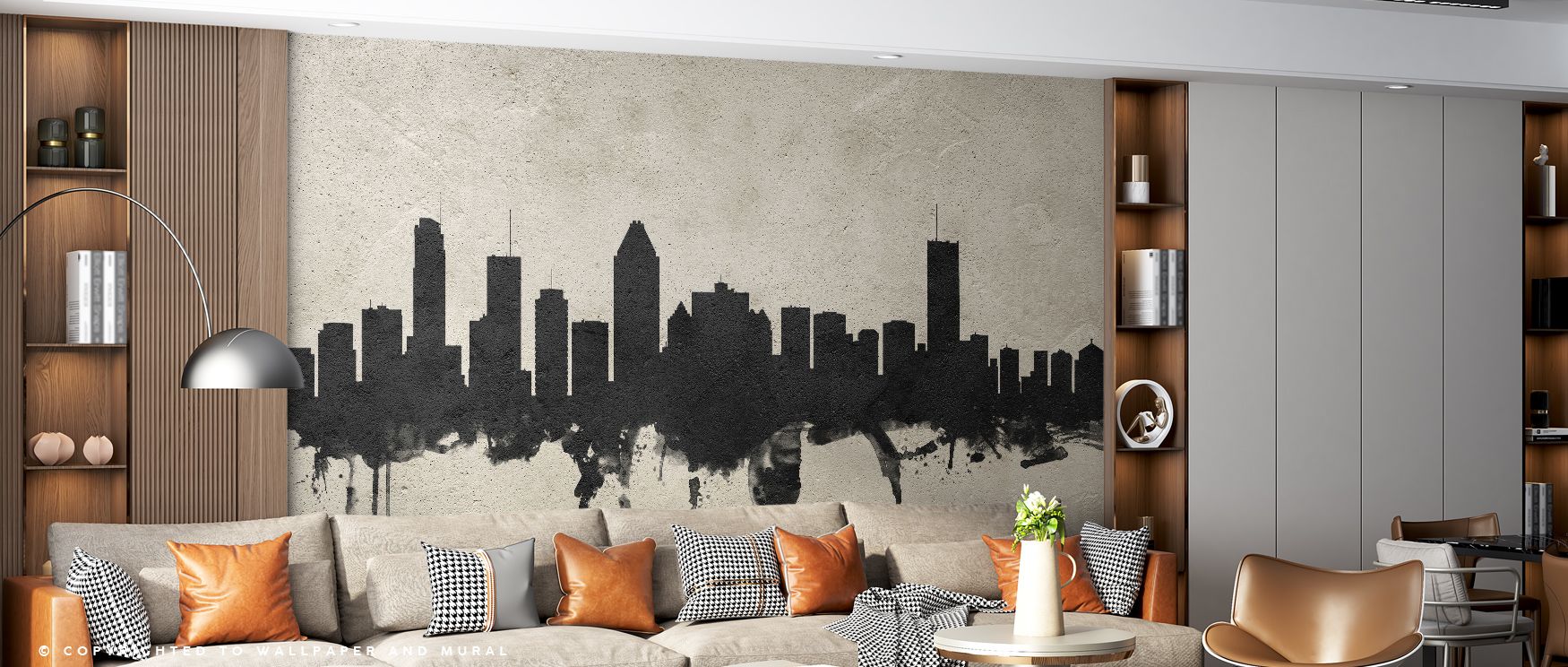 Textured shading and sharp outlines give the mural distinctive presence. The Montreal Canada Skyline Concrete Wallpaper transforms walls into city-inspired art, offering subtle sophistication. Bedrooms, offices, or lounge spaces thrive under its metropoli