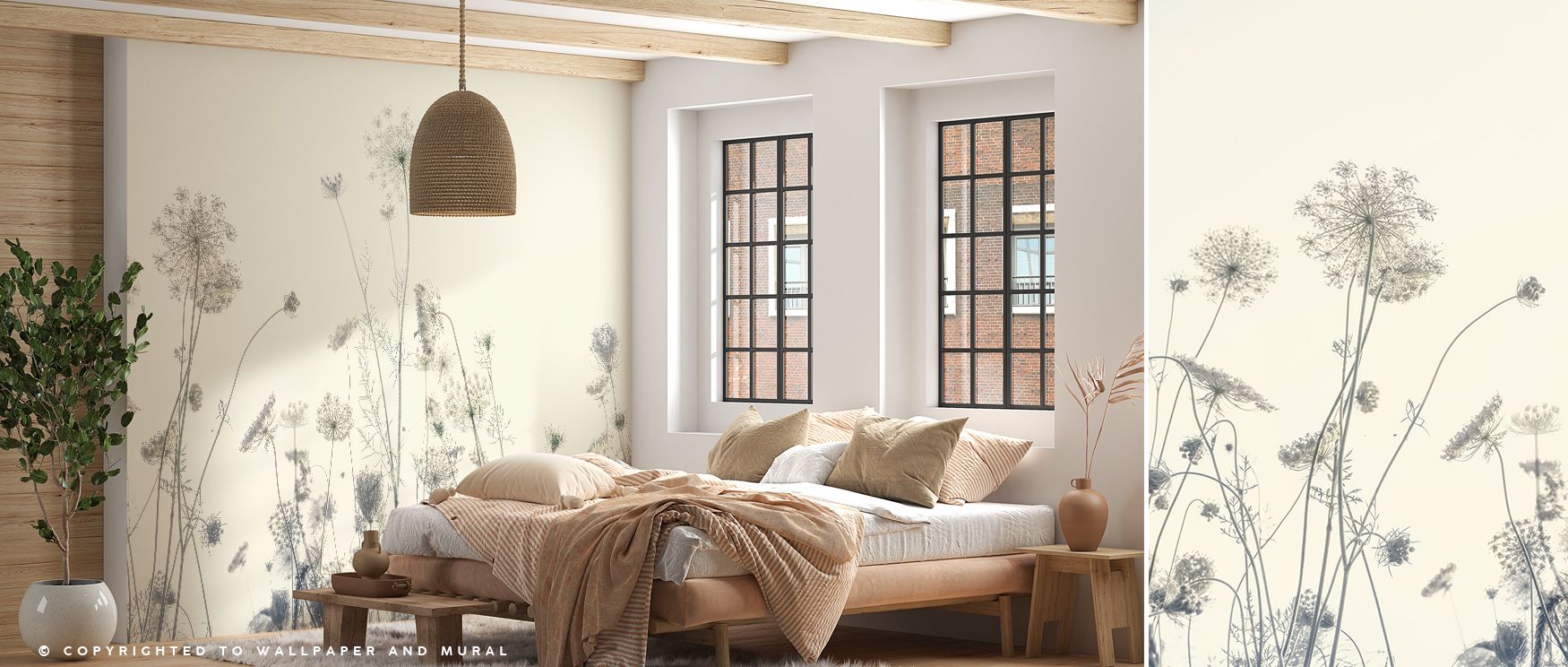 Curves and lines balance with precision across the mural. The Moodion Wallpaper offers layers of complexity that remain soft and approachable. Its detail produces movement, enriching bedrooms, offices, or lounges with texture. This design captures creativ