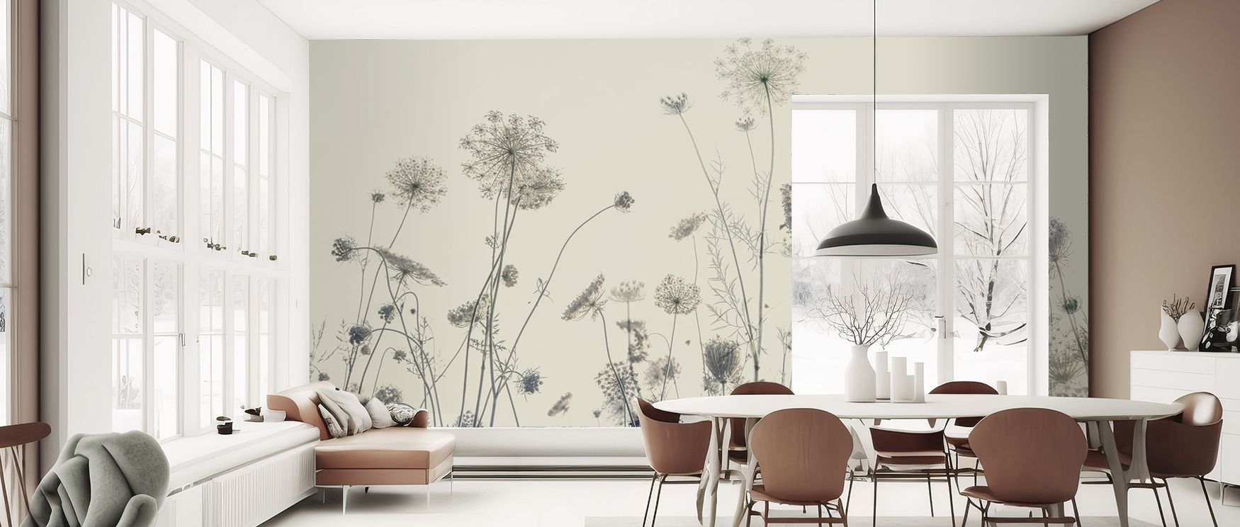 Graceful intricacy emerges in repeating motifs across the mural. The Moodion Wallpaper enhances interiors through calm rhythm, producing atmosphere that is stylish yet serene. Its artistry conveys sophistication, filling bedrooms, offices, or living rooms
