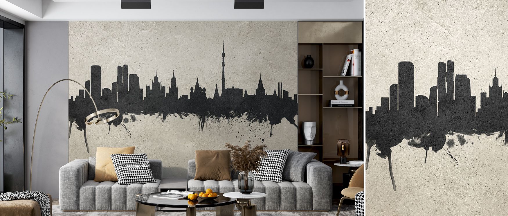 Every building silhouette feels sculpted in subtle tones across the mural. The Moscow Russia Skyline Concrete Wallpaper blends strength and artistry, anchoring walls in calm refinement. Bedrooms, offices, or lounges adapt easily to its presence, gaining m