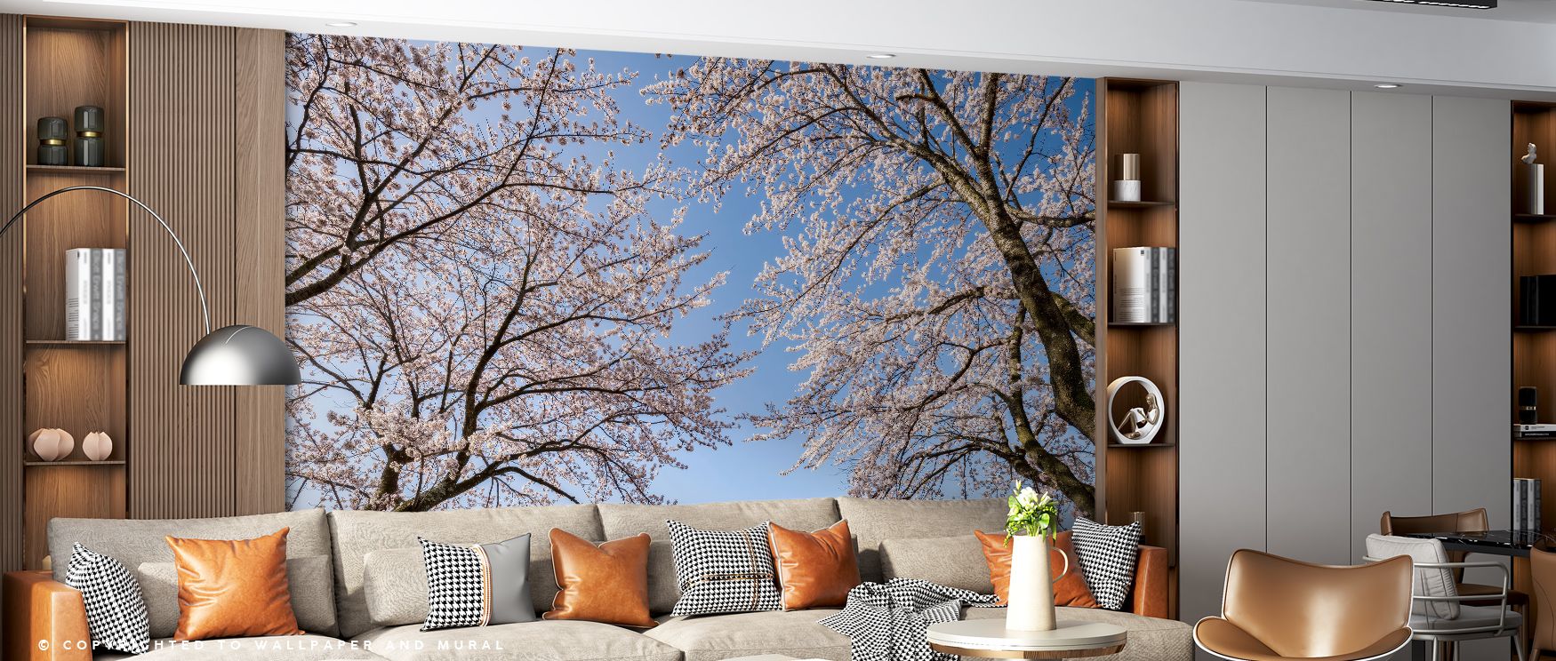 Subtle contrasts emerge in this mural, with delicate blossoms floating before Mount Fuji’s grandeur. The Mount Fuji in Spring Wallpaper emphasizes balance, turning walls into vistas of seasonal calm. Its presence enriches bedrooms, offices, or lounges, cr