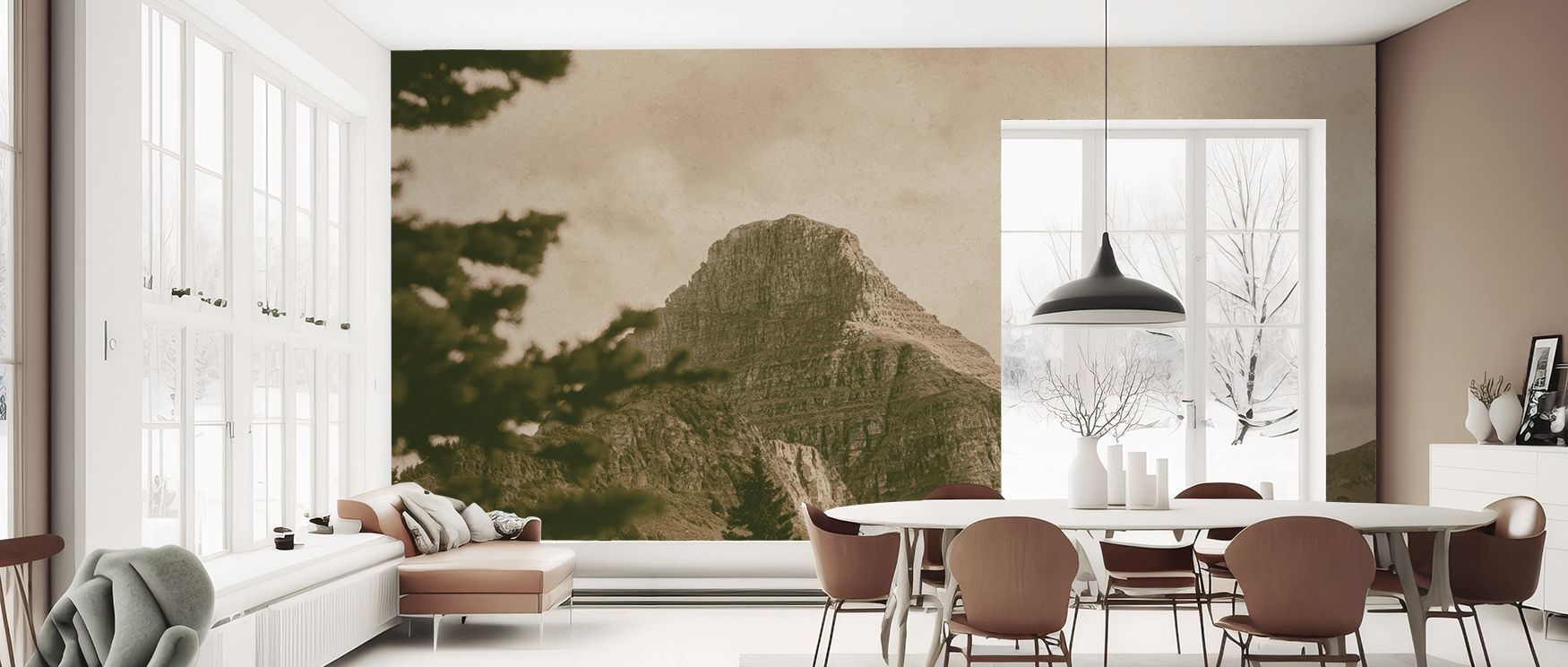 Horizon lines stretch across the mural with timeless rhythm. The Mountainous Wallpaper elevates interiors through subtle grandeur, presenting strength softened by muted tones. Its imagery transforms bedrooms, offices, or living spaces into retreats of ref