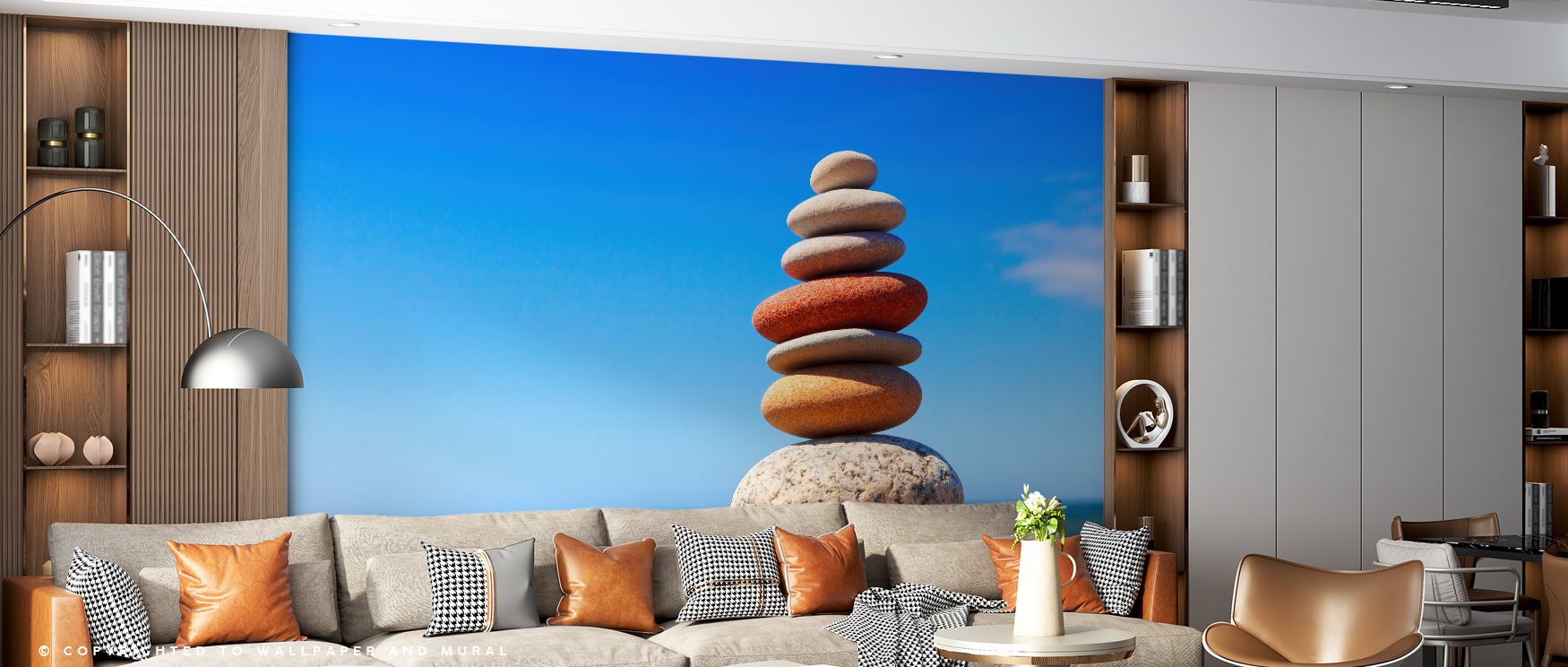 Colorful contrasts enhance depth across the tower of pebbles. The Multicolored Pebble Tower Wallpaper emphasizes fun without sacrificing sophistication. Bedrooms, offices, or communal interiors adapt easily to its presence, gaining vibrant charm. Its live
