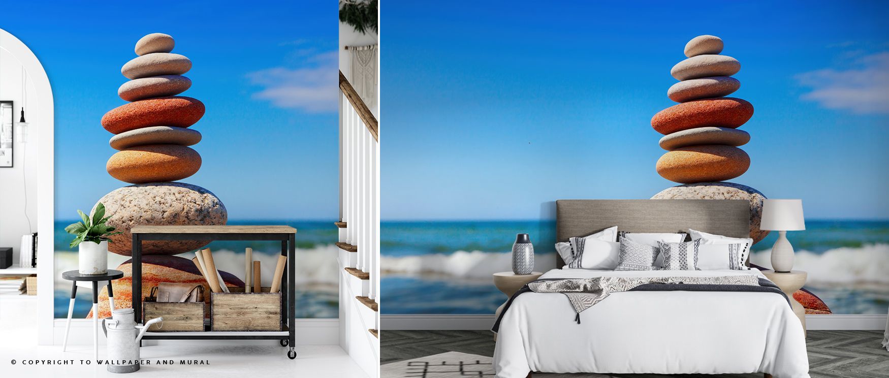 Each pebble adds rhythm to the composition, building structure through playful balance. The Multicolored Pebble Tower Wallpaper radiates charm and creativity. Bedrooms, offices, or living rooms gain atmosphere filled with joy. The mural enriches interiors