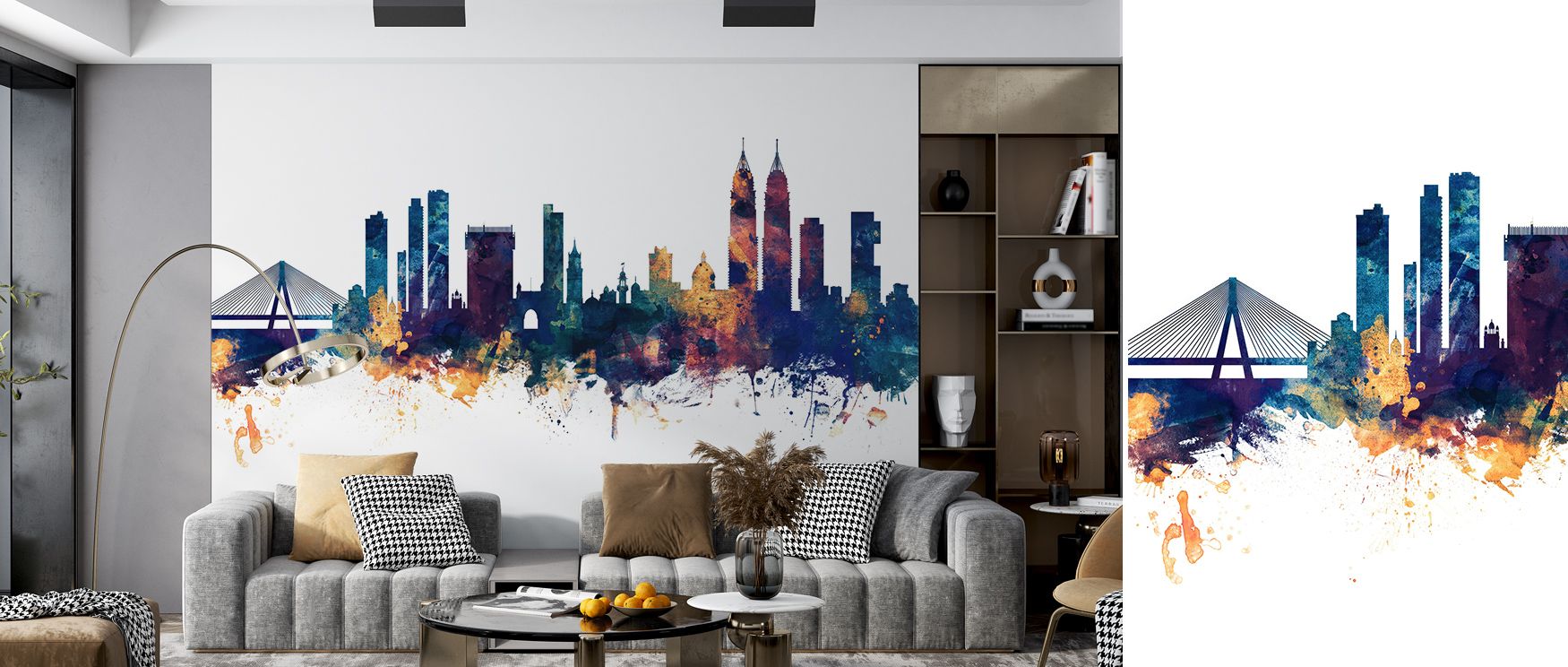The skyline composition reveals balance through bronze highlights and blue depths. The Mumbai Skyline India Bombay Blue & Bronze Wallpaper conveys strength and elegance with equal measure. Bedrooms, offices, or lounges thrive under its presence, resonatin