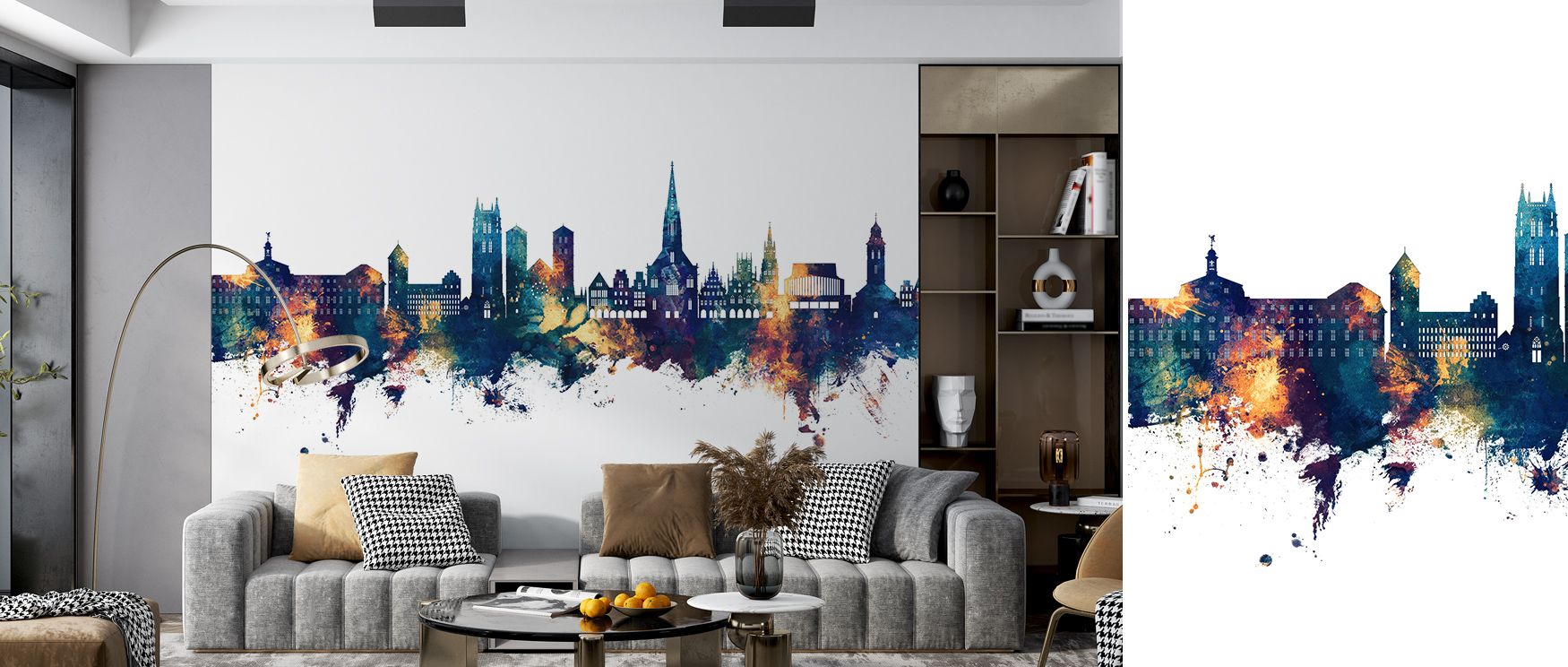 Architectural rhythm dominates the skyline, softened by tonal balance. The Münster Germany Skyline Blue & Bronze Wallpaper introduces timeless elegance into interiors. Bedrooms, lounges, or offices resonate with calm sophistication. The mural’s imagery tr
