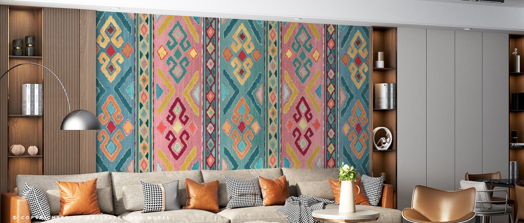 Layers of pattern flow seamlessly across the design. The My Bohemian Life Draped Wallpaper enriches interiors with eclectic detail, creating balance that feels artistic yet calm. Bedrooms, offices, or living areas resonate with its charm, gaining subtle e
