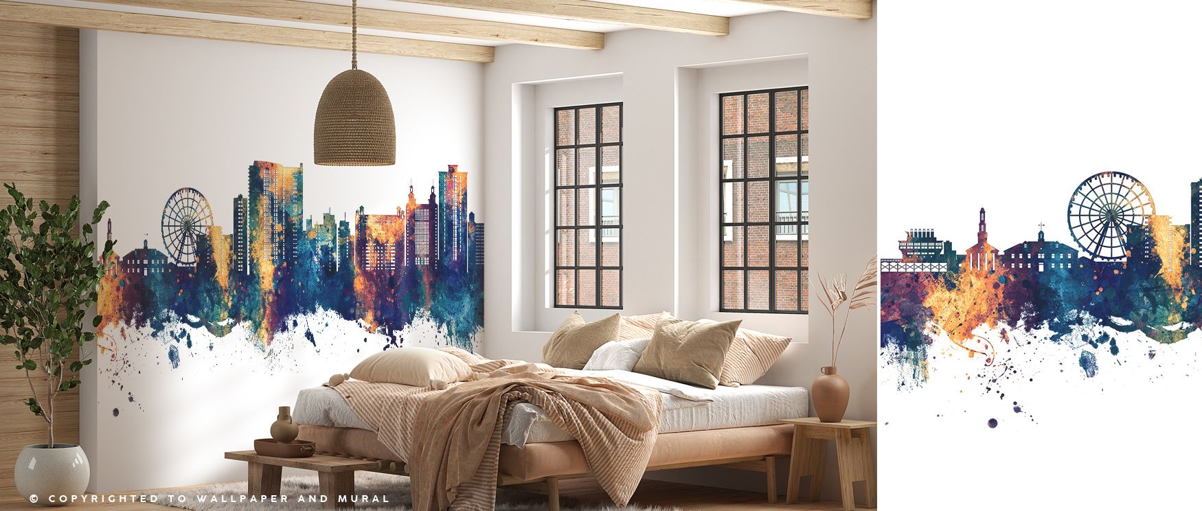 Contrasts of bronze and blue define the Myrtle Beach South Carolina Skyline Blue & Bronze Wallpaper, framing silhouettes with refined rhythm. The mural conveys coastal sophistication, enhancing bedrooms, offices, or living spaces. Its palette blends resil