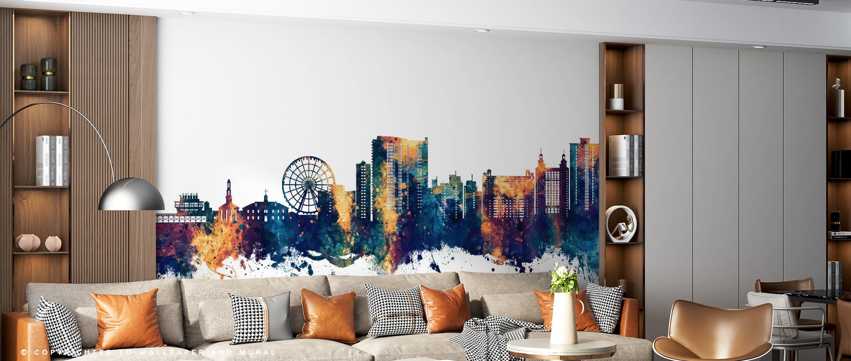 Rich tones flow across the skyline, enhancing depth and character. The Myrtle Beach South Carolina Skyline Blue & Bronze Wallpaper captures coastal refinement with metropolitan edge. Bedrooms, offices, or lounges resonate with its presence, gaining atmosp