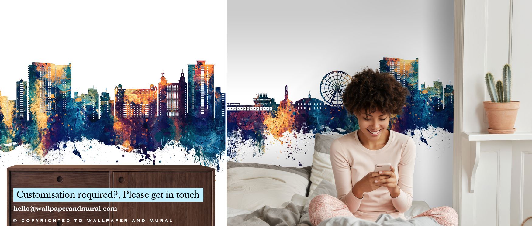 Strong silhouettes softened by tonal blending create rhythm across the mural. The Myrtle Beach South Carolina Skyline Blue & Bronze Wallpaper transforms walls into horizons of elegance and charm. Bedrooms, offices, or living rooms benefit from its imagery