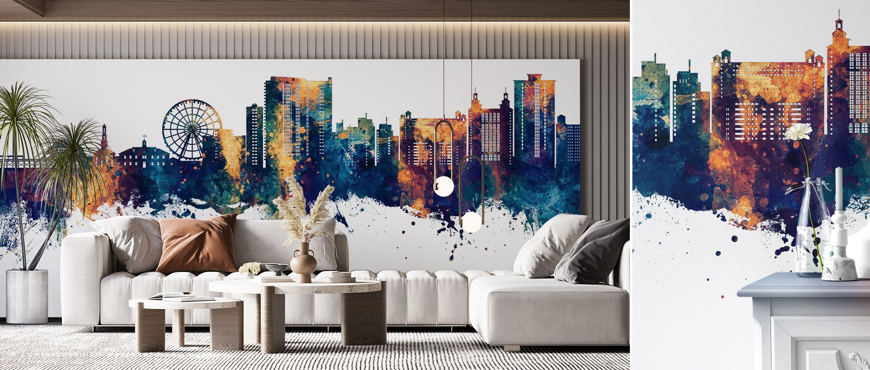 Depth is emphasized by contrasts across the mural, presenting silhouettes filled with strength and refinement. The Myrtle Beach South Carolina Skyline Blue & Bronze Wallpaper enriches bedrooms, offices, or living spaces, grounding them in coastal rhythm. 