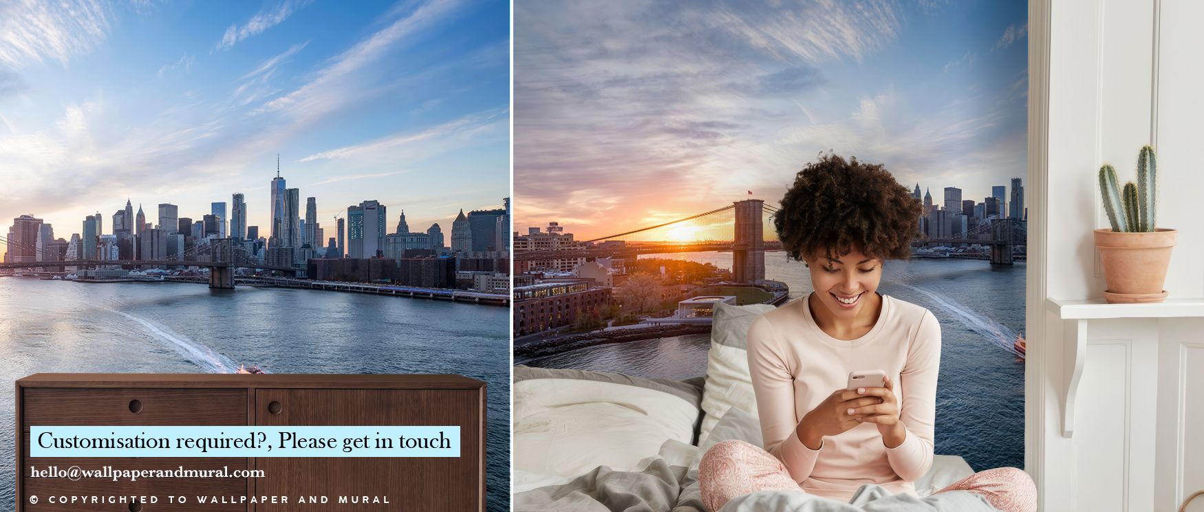Subtle contrasts highlight depth across skyline and water. The NYC Waterways Wallpaper grounds interiors in balance of urban resilience and natural calm. Bedrooms, offices, or living rooms gain timeless presence. The mural enriches spaces with artistry, t