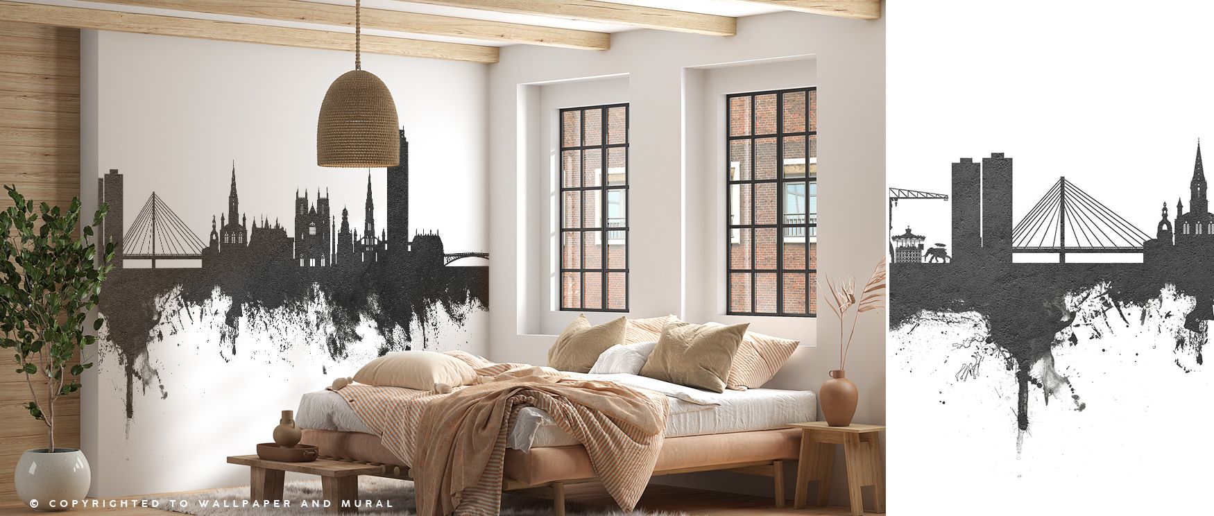 Monochrome tones stretch across the Nantes France Skyline Black & White Wallpaper, framing silhouettes with elegant balance. The mural conveys cultural refinement through subtle rhythm. Bedrooms, offices, or lounges resonate with its imagery, gaining atmo