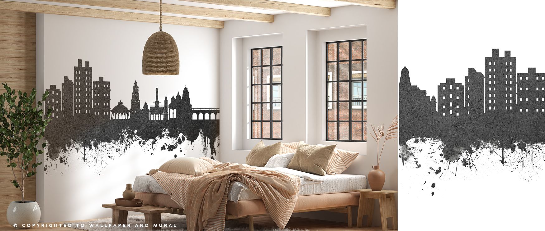 Balanced tones of gray and white flow across the mural, presenting resilience and artistry. The Nashik India Skyline Black & White Wallpaper enhances interiors with cultural sophistication. Bedrooms, lounges, or offices benefit from its imagery, gaining a