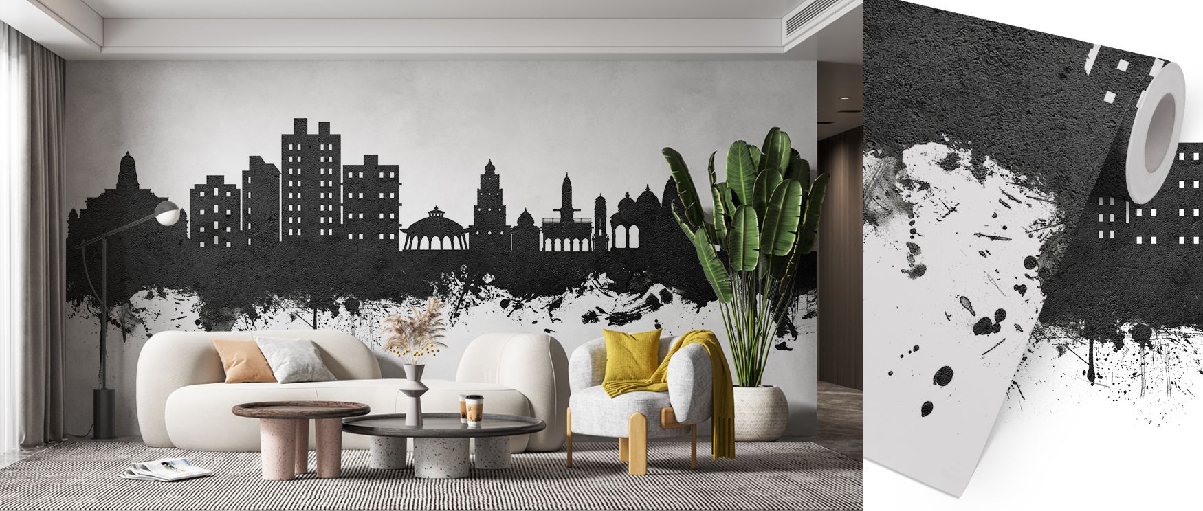 Architectural silhouettes rise across muted tones, presenting resilience through balance. The Nashik India Skyline Black & White Wallpaper transforms bedrooms, offices, or living spaces with timeless artistry. Its palette conveys calm refinement, groundin