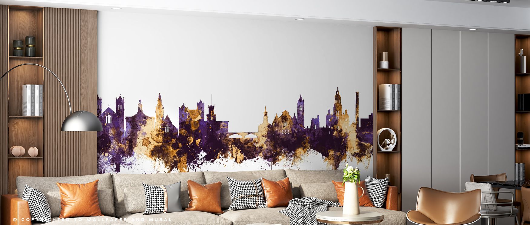 Purple depth and golden warmth define rhythm across the skyline. The Nashua New Hampshire Skyline Purple & Gold Wallpaper enriches interiors with regal sophistication. Bedrooms, lounges, or offices benefit from its presence, gaining calm atmosphere. Its p