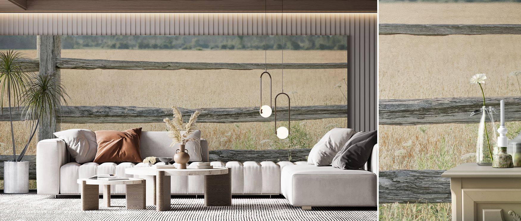 Balance of muted tones enriches this mural, grounding interiors in calm rhythm. The Neutral Country I Wallpaper emphasizes rustic elegance with refined atmosphere. Bedrooms, offices, or lounges resonate with its imagery, gaining charm and serenity. Its pa