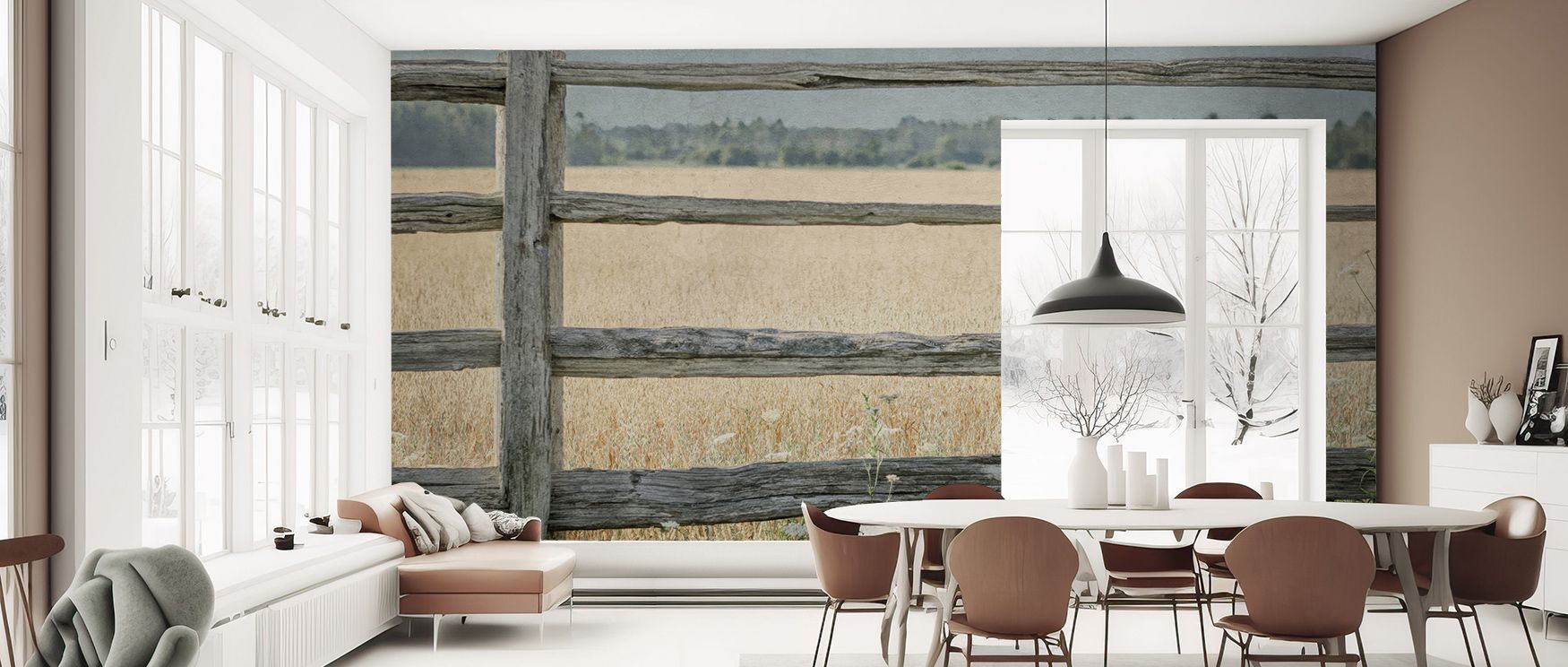Subdued tones highlight refined rhythm in the mural. The Neutral Country I Wallpaper conveys rustic sophistication while maintaining calm atmosphere. Bedrooms, offices, or living spaces adapt naturally to its palette, gaining warmth and elegance. Its imag