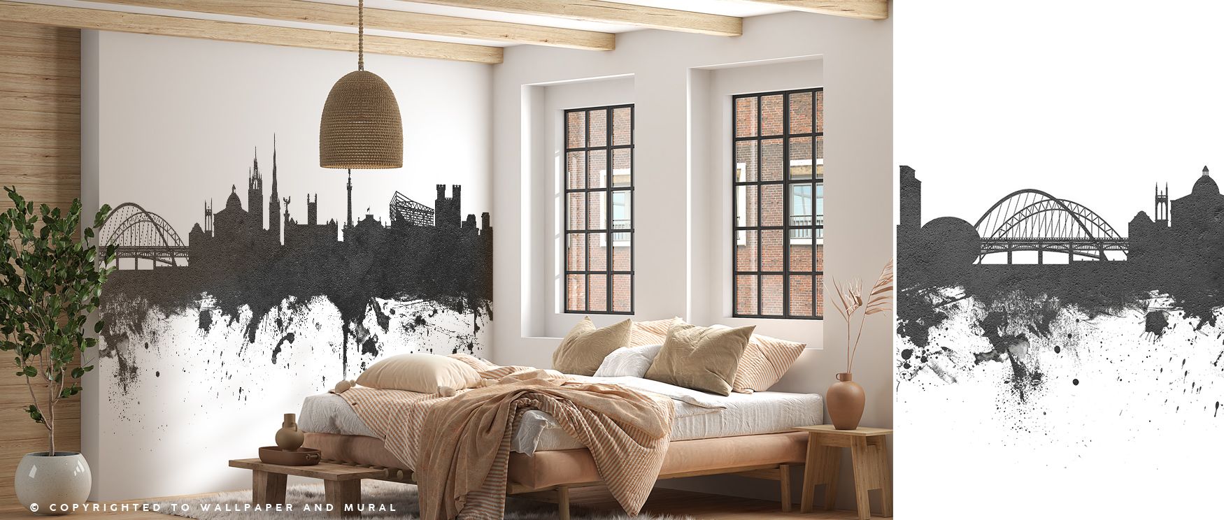 Dramatic tones give Newcastle England Skyline Black & White Wallpaper depth and elegance. Its design balances modernity and history, enriching bedrooms and living rooms with city-inspired sophistication and timeless architectural beauty.