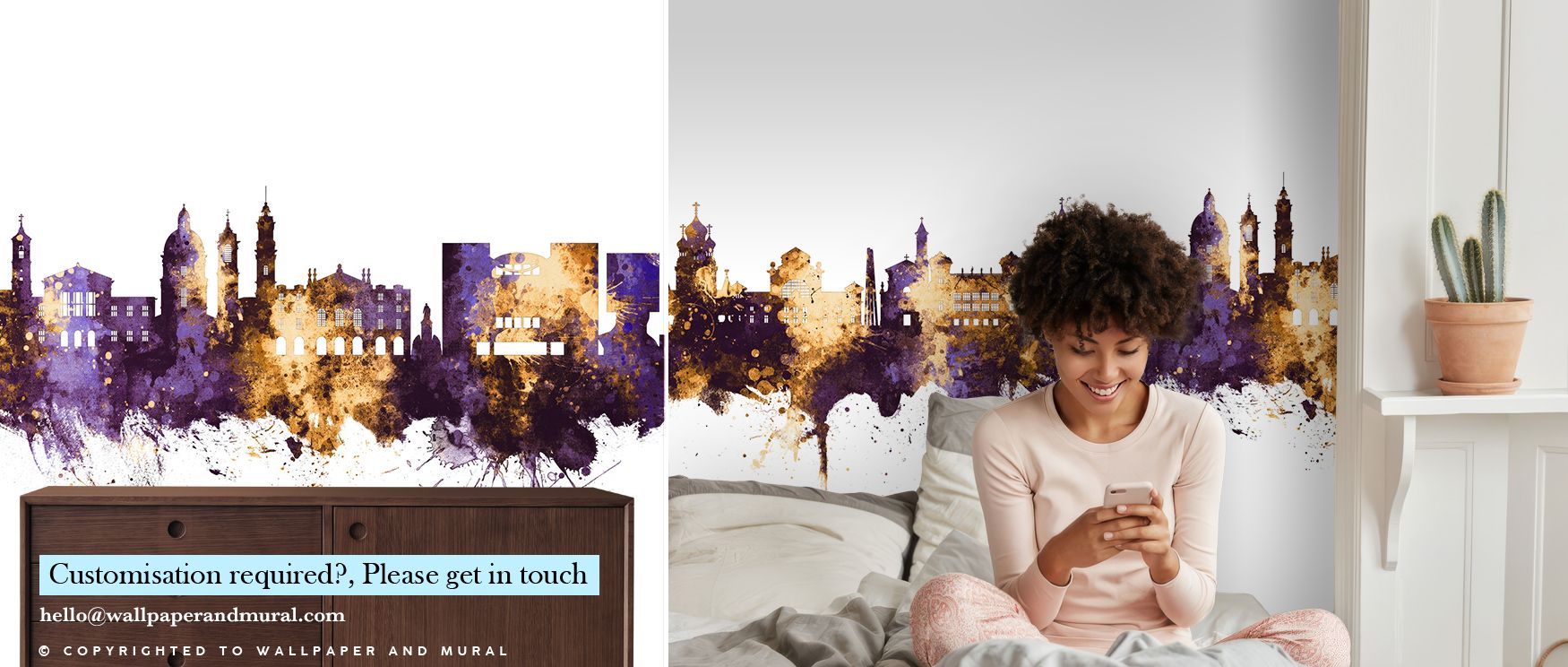 Golden radiance illuminates Nice France Skyline Purple & Gold Wallpaper, enriching interiors with balance and refinement. Bedrooms and living rooms gain regal presence, cultural pride, and elegant charm. The skyline composition reflects heritage, surround
