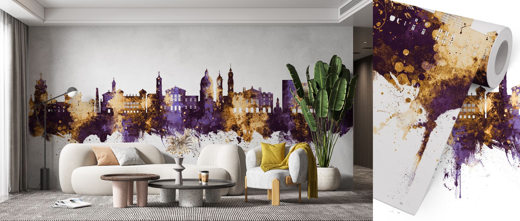 Elegance is expressed through Nice France Skyline Purple & Gold Wallpaper, blending dramatic purple with glowing gold to capture architectural brilliance. Bedrooms and living rooms benefit from cultural resonance, refinement, and luxurious artistry. The d