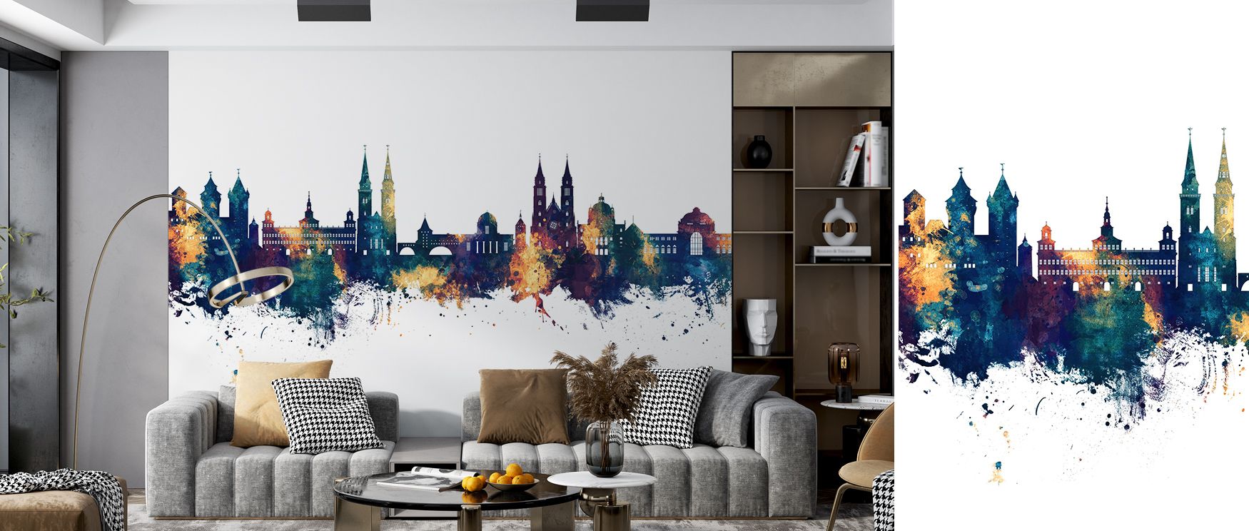 Bold elegance shines in Nuremberg Germany Skyline Blue & Bronze Wallpaper, capturing architectural landmarks in radiant tones. Bedrooms and living rooms benefit from balance and cultural pride, enriched by artistry and refinement that reflect the spirit o