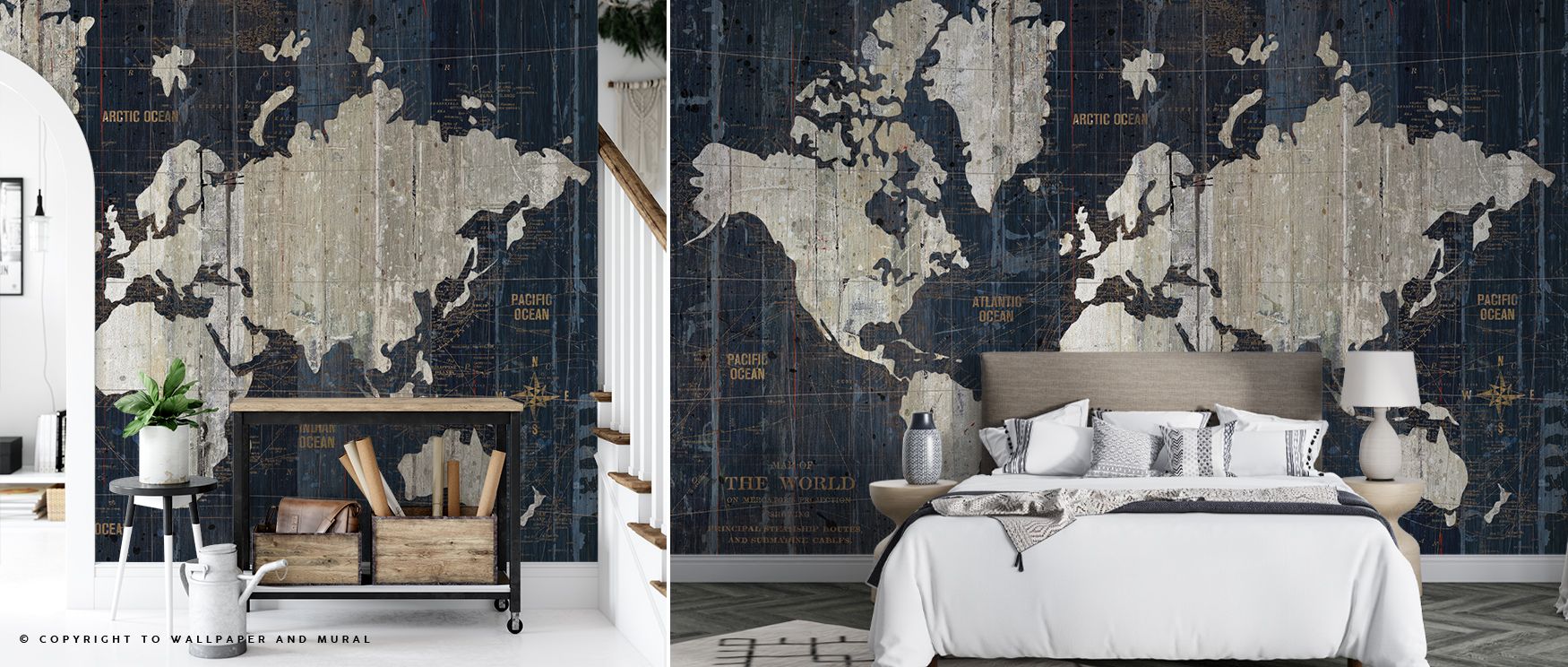 Distinctive resonance characterizes Old World Map Blue v2 Wallpaper, with detailed maps enhancing interiors with cultural pride. Bedrooms and living rooms gain refinement, elegance, and artistry, creating environments enriched with heritage sophistication