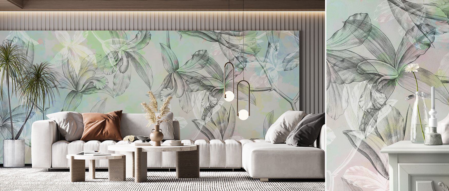 Refined tones enhance Orchids on Water HHH Wallpaper, capturing orchids in delicate artistry. Bedrooms and living rooms are enriched with natural elegance, sophistication, and charm, creating interiors filled with balance, refinement, and timeless resonan
