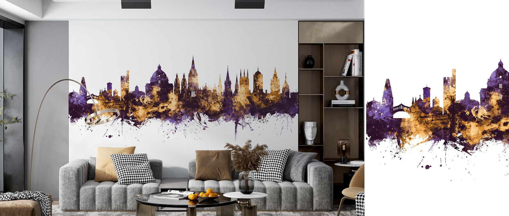 Distinctive luxury emerges in Oxford England Skyline Purple & Gold Wallpaper, with tones enriching architectural form. Bedrooms and living rooms resonate with cultural identity, refinement, and timeless artistry, surrounding interiors with grandeur, reson