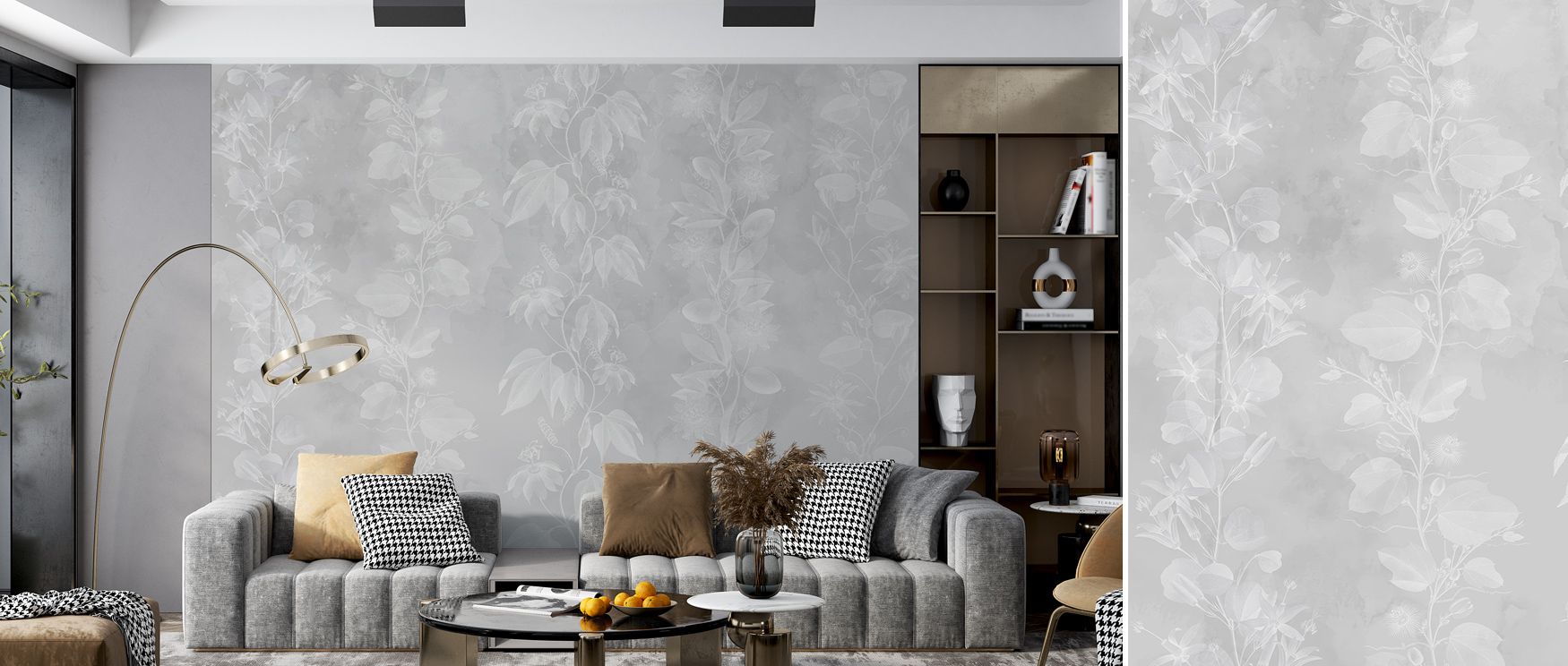 Refined beauty shines in Passiflora Light Wallpaper, presenting blossoms through soft tones. Bedrooms and living rooms are enriched with balance, tranquility, and charm, surrounding interiors with timeless resonance, natural sophistication, and elegance t