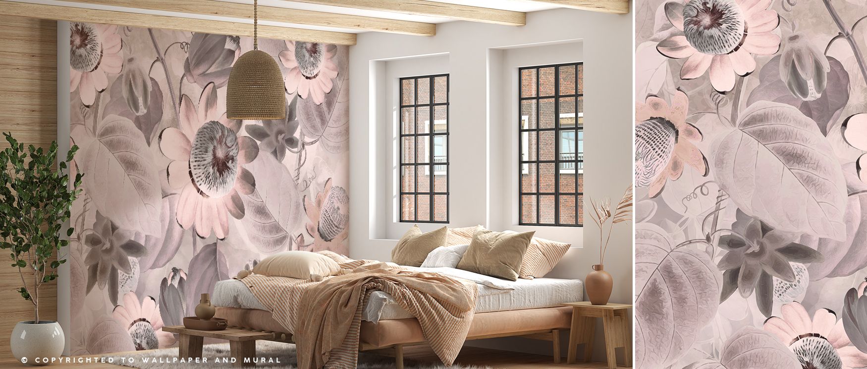 Blossoms glow in Passifloras Emerging Bright Coral Wallpaper, presenting floral artistry in radiant tones. Bedrooms and living rooms gain refinement, balance, and elegance, surrounding interiors with sophistication, resonance, and timeless vibrancy that r