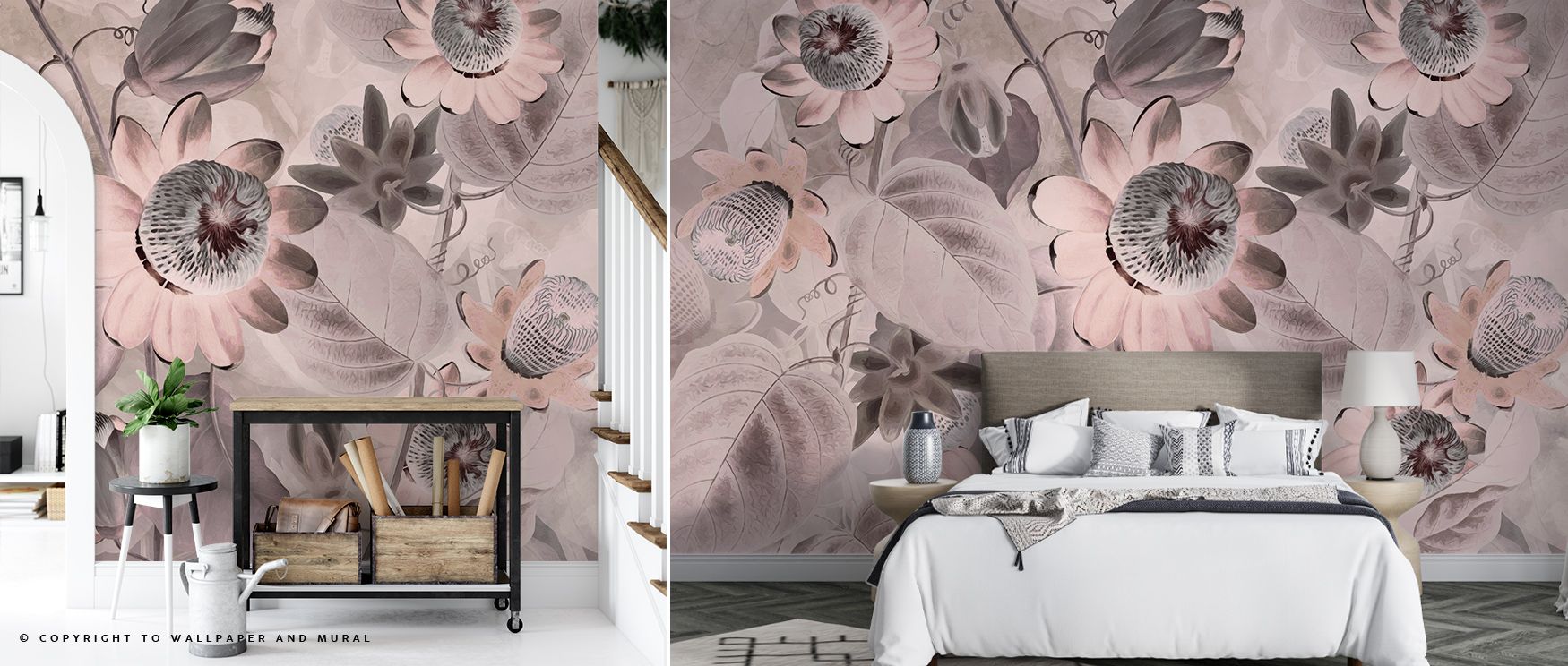 Bold resonance thrives in Passifloras Emerging Bright Coral Wallpaper, reflecting blossoms with coral tones. Bedrooms and living rooms gain refinement, balance, and sophistication, surrounding interiors with charm, resonance, and timeless artistry that re