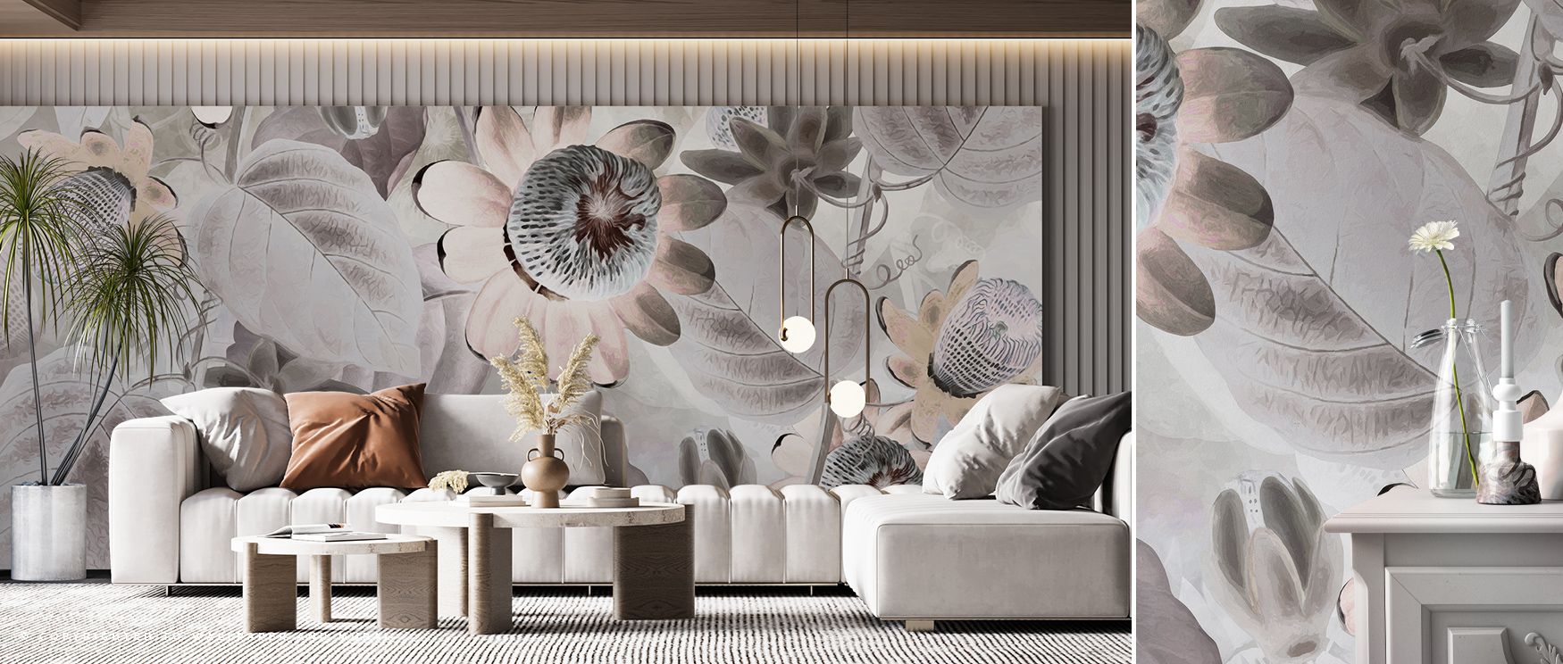 Distinctive brilliance flows from Passifloras Emerging Bright Wallpaper, reflecting blossoms with vivid artistry. Bedrooms and living rooms are enriched with refinement, resonance, and charm, surrounding interiors with balance, sophistication, and timeles
