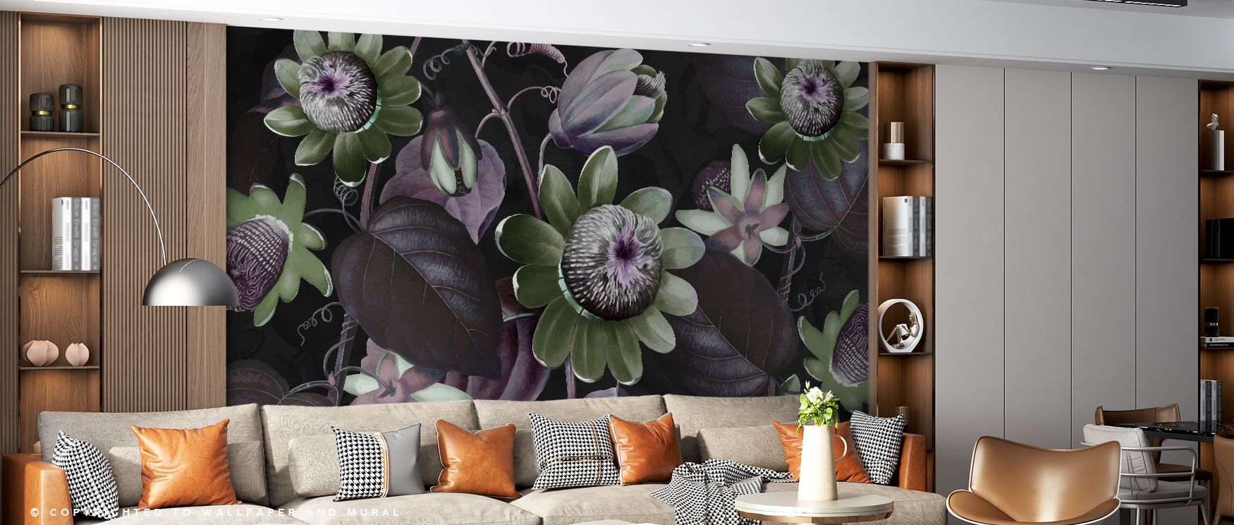 Tranquil presence defines Passifloras Emerging Green Wallpaper, reflecting blossoms with refined artistry. Bedrooms and living rooms are enriched with charm, sophistication, and balance, surrounding interiors with timeless resonance, vitality, and eleganc