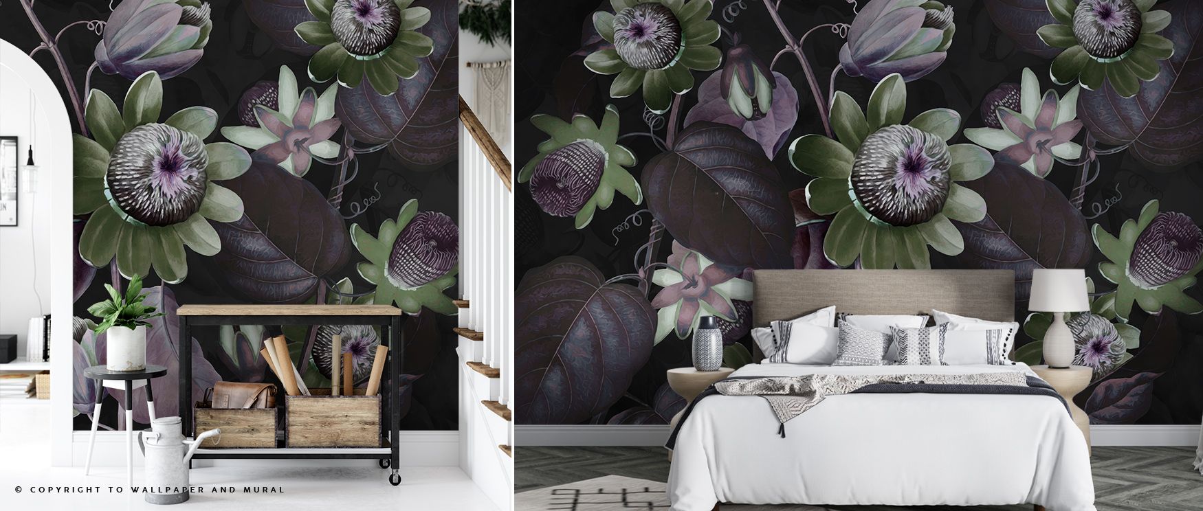 Subtle refinement shines in Passifloras Emerging Green Wallpaper, presenting blossoms in calming tones. Bedrooms and living rooms resonate with charm, balance, and timeless resonance, surrounding interiors with sophistication, artistry, and elegance that 