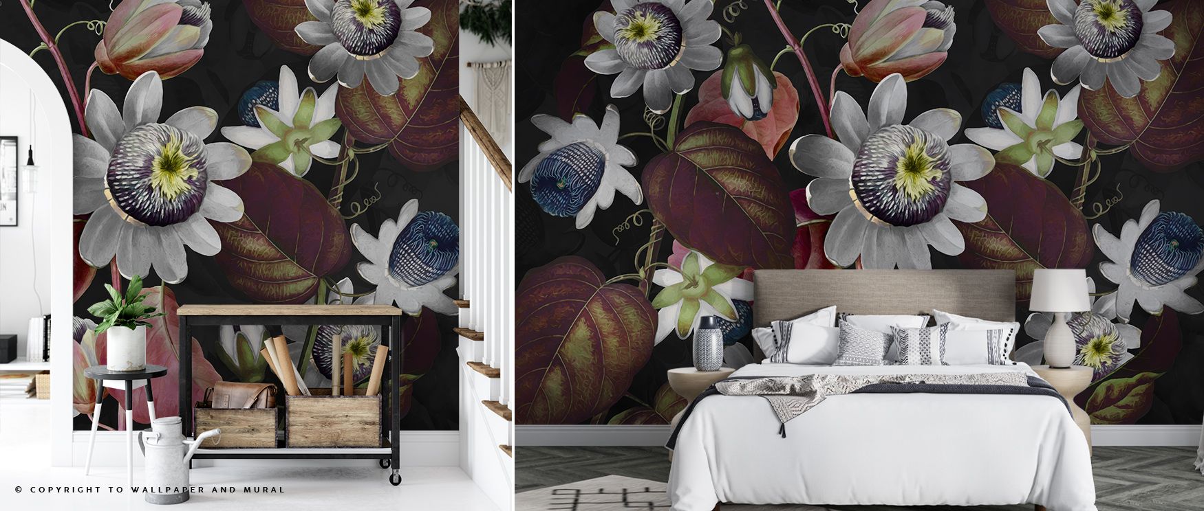 Distinctive vibrancy defines Passifloras Emerging Red Wallpaper, reflecting blossoms through radiant tones. Bedrooms and living rooms are enriched with refinement, charm, and balance, surrounding interiors with timeless resonance, elegance, and sophistica
