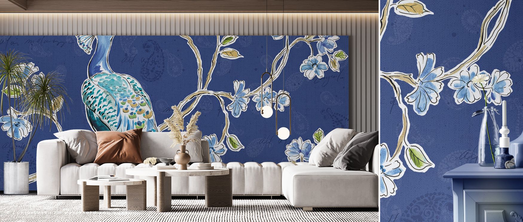 Cultural refinement flourishes in Peacock Allegory I Blue Wallpaper, presenting motifs through delicate tones. Bedrooms and living rooms are enriched with sophistication, charm, and balance, surrounding interiors with resonance, elegance, and timeless res