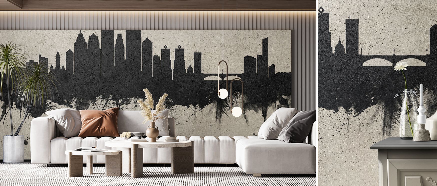 Modern presence radiates from Philadelphia Skyline Concrete Wallpaper, presenting architectural forms in refined tones. Bedrooms and living rooms resonate with balance, resonance, and sophistication, surrounding interiors with cultural pride, artistry, an