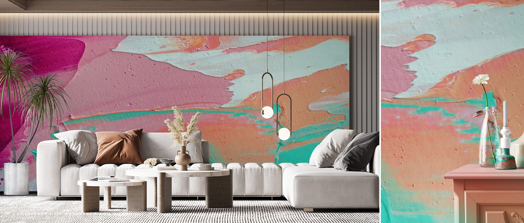 Delicate tones enhance Pink Ocean Wallpaper, presenting waves with graceful artistry. Bedrooms and living rooms are enriched with resonance, refinement, and charm, surrounding interiors with timeless resonance, elegance, and sophistication that reflects n