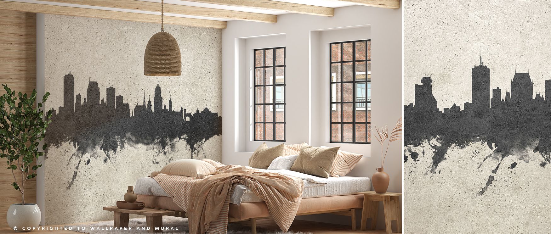 A horizon of muted grays defines the Quebec Canada Skyline Concrete Wallpaper, buildings rising in sharp silhouettes that feel modern yet timeless. The mural creates atmosphere, turning walls into artistic statements ideal for offices, lounges, or refined