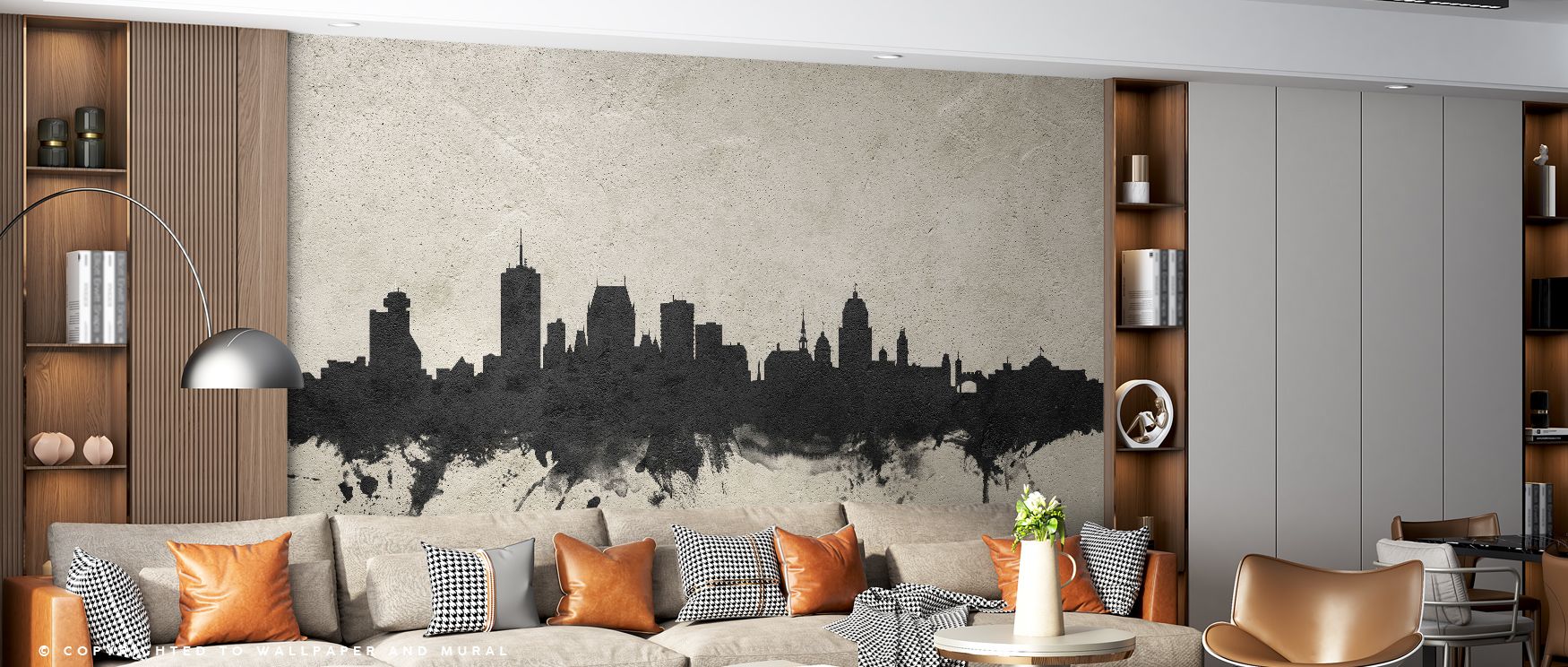 Depth and structure resonate within the Quebec Canada Skyline Concrete Wallpaper, gray textures layered to create rhythm across the skyline. Interiors feel versatile and sophisticated, enriched with clarity and balance, a design perfect for dining areas o