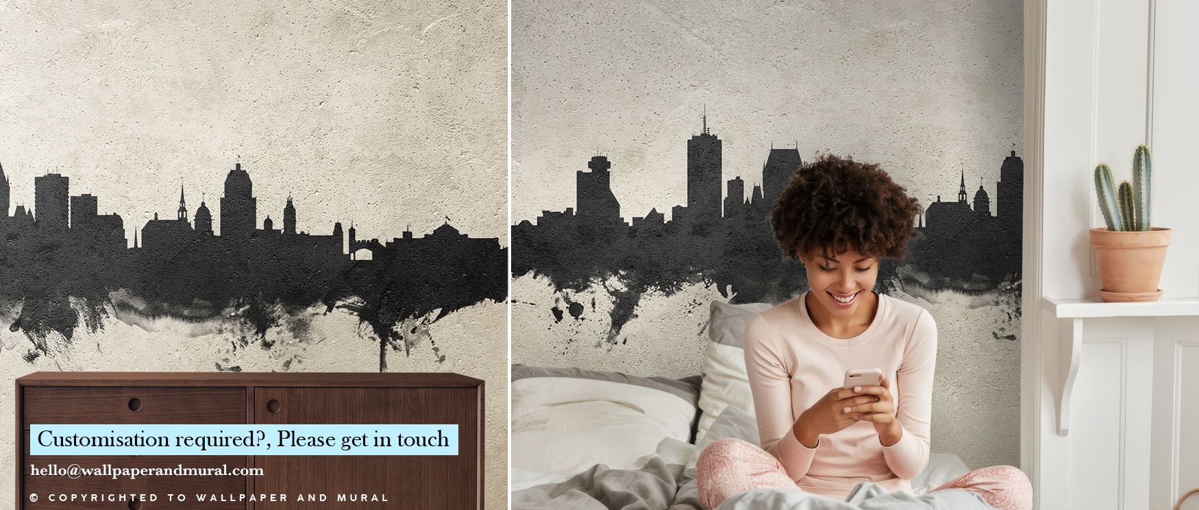 The Quebec Canada Skyline Concrete Wallpaper brings order and artistry into interiors, muted tones ensuring walls remain both expressive and calm. Every silhouette carries rhythm, making living rooms or office walls feel refined and contemporary. 