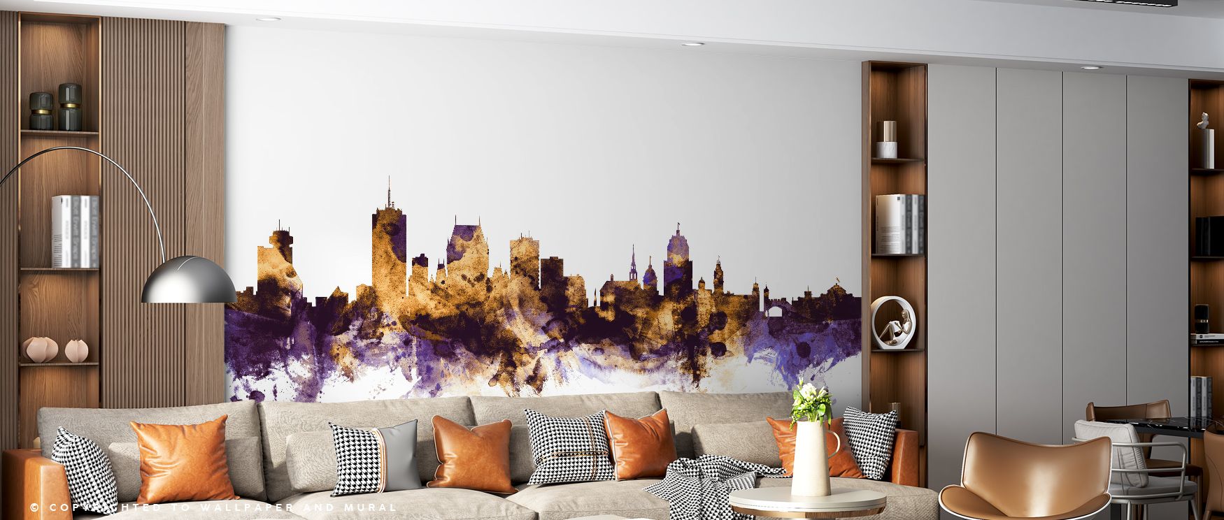 Twilight glows across the Quebec Canada Skyline Purple & Gold Wallpaper, every silhouette etched in light that carries artistry and elegance. Interiors touched by this mural become radiant, whether in living rooms, bedrooms, or dining spaces designed for 