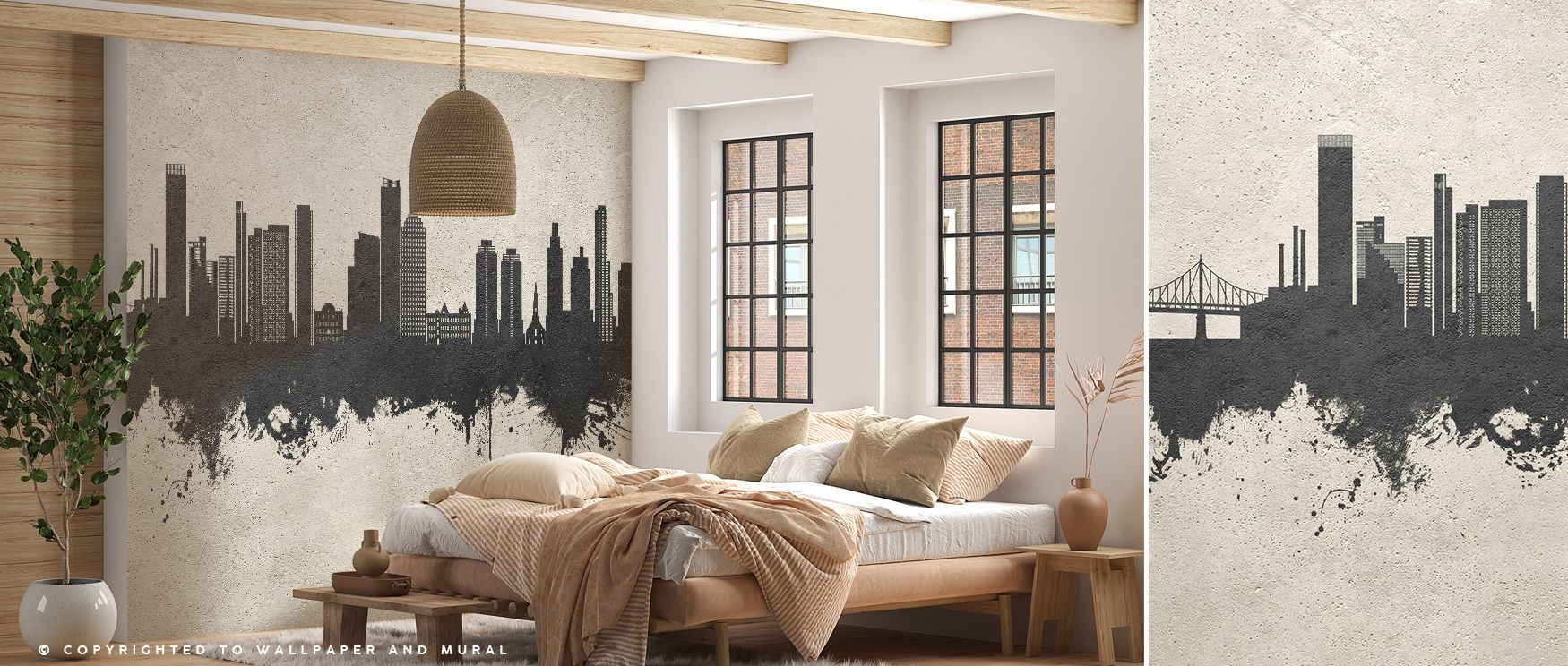 A mural of contemporary elegance defines the Queens New York Skyline Concrete Wallpaper, muted tones balancing depth and subtlety. Interiors gain rhythm and clarity, making living spaces or offices glow with sophistication and timeless style. 