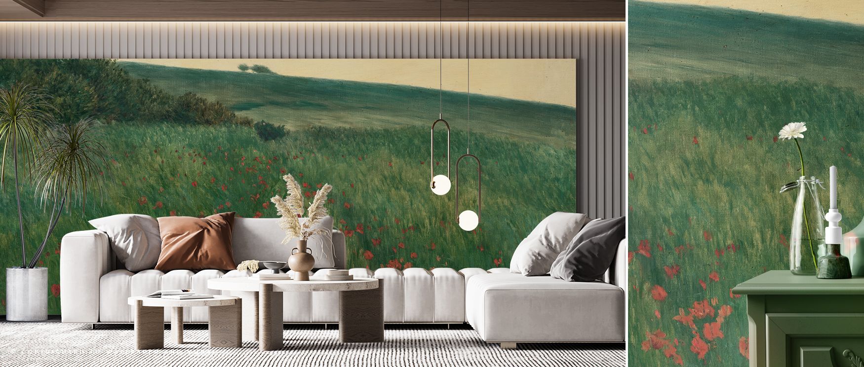 In the Red Poppies (1910) Oil Painting Wallpaper, blossoms shine with painted brilliance, tones layered with artistry enrich interiors with atmosphere of refinement, surrounding bedrooms, dining areas, or hallways with timeless charm. 