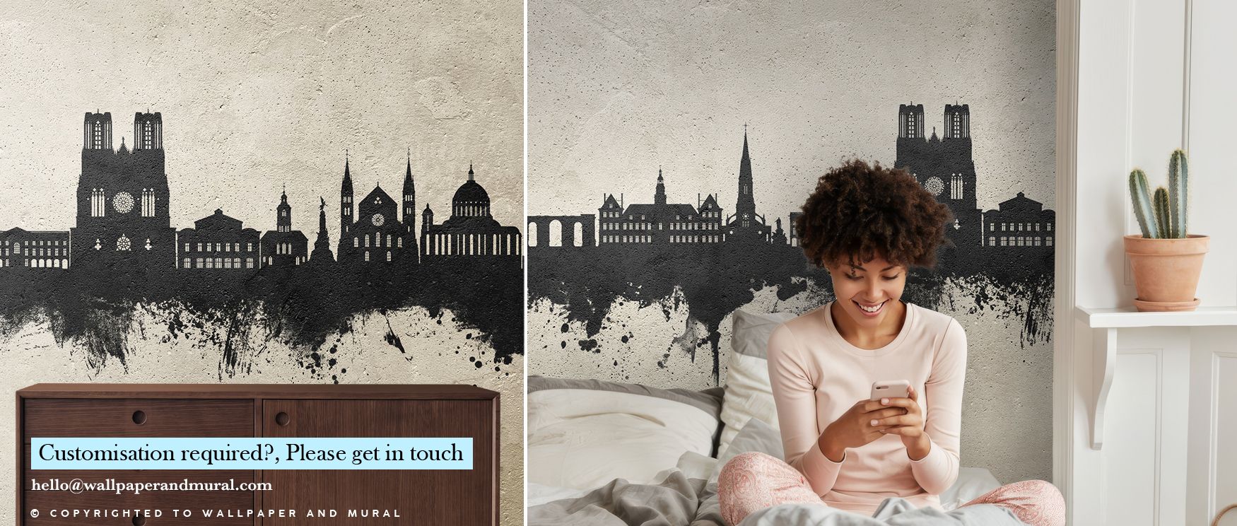 In the Reims France Skyline Concrete Wallpaper, soft concrete shades harmonize with architectural silhouettes, layering rhythm into interiors with atmosphere of refinement, enriching walls with urban sophistication that radiates timeless calm into bedroom