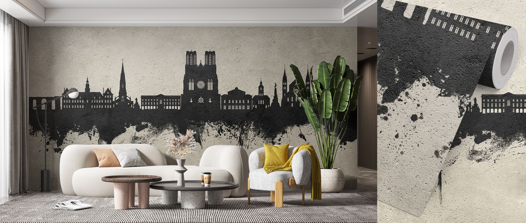 The Reims France Skyline Concrete Wallpaper glows with understated poise, its skyline etched into tones of grey, bringing balance and rhythm to interiors, filling walls with modern atmosphere, enriching bedrooms, living areas, or hallways with subtle stre