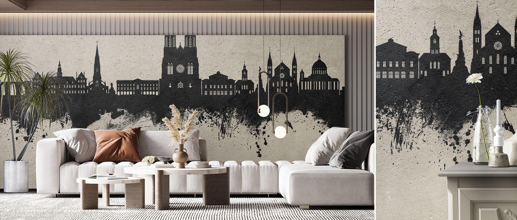 Urban imagery unfolds through the Reims France Skyline Concrete Wallpaper, architecture shaped in concrete tones radiates rhythm into interiors, surrounding walls with calm elegance, enriching spaces such as offices, bedrooms, or living rooms with refinem