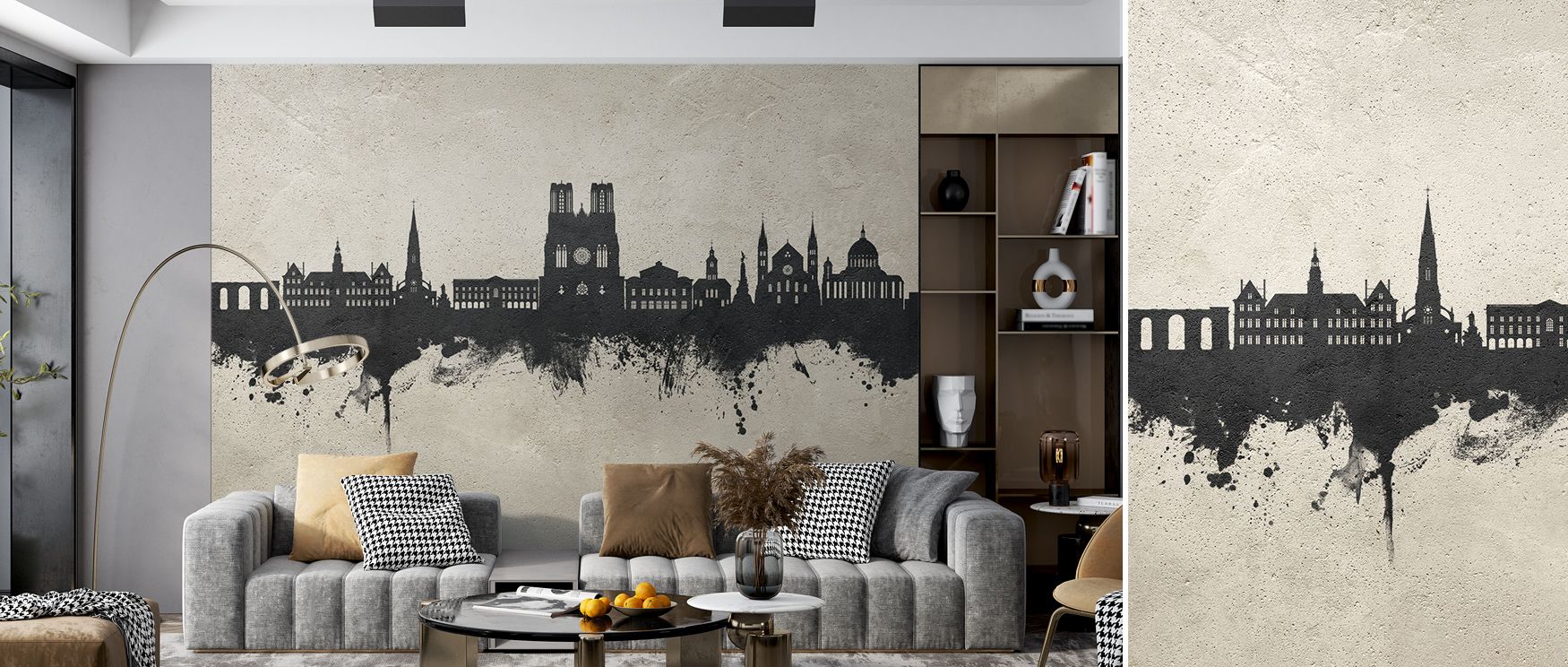 Architectural forms in the Reims France Skyline Concrete Wallpaper reveal texture and elegance combined, establishing atmosphere of minimal beauty, surrounding interiors with modern rhythm and balance, filling bedrooms, hallways, or office walls with quie